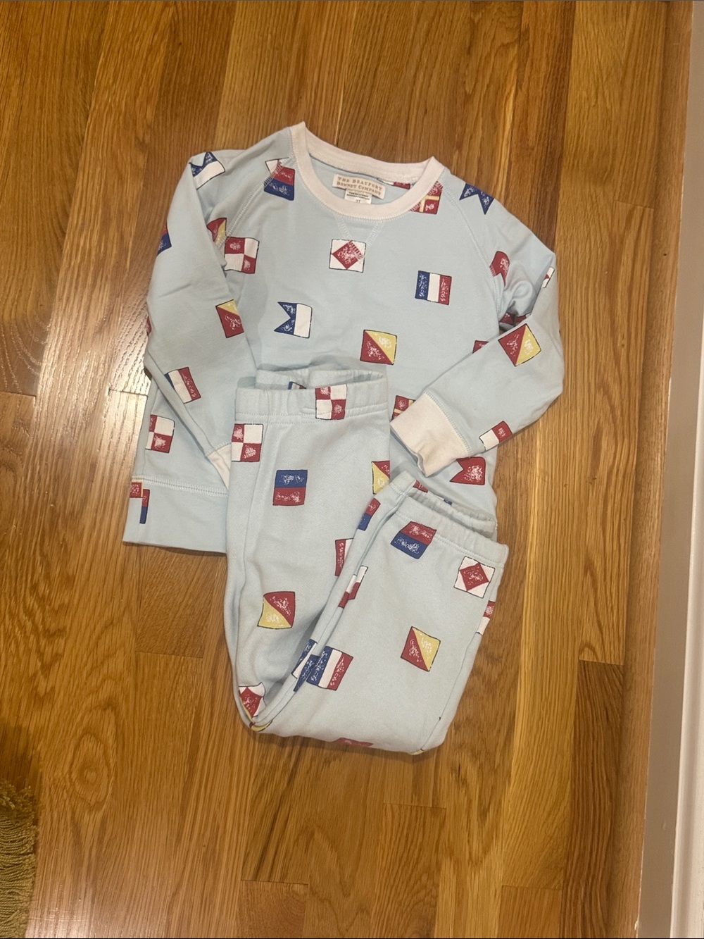 Beaufort Bonnet Pale Blue Flag-Print Kids Matching Set